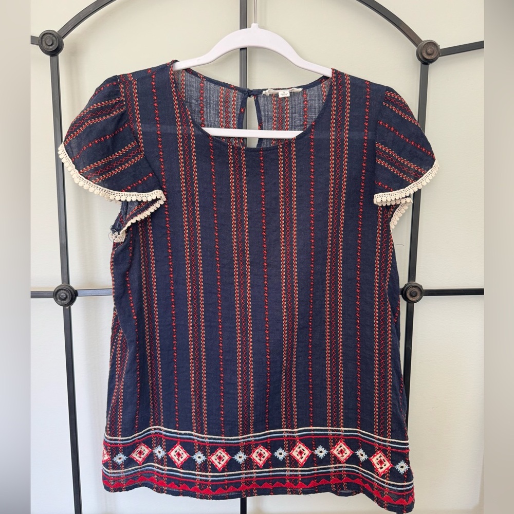 THML Navy Top with Red Stripe and Cream Trim Size Small